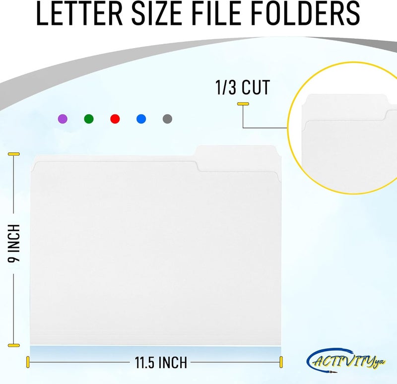 ACTIVITYYA White File Folders, 1/3-Cut Tabs, Letter Size, 12-Pack – Durable Office Filing Folders for Documents, Papers, and Organization - Image 2